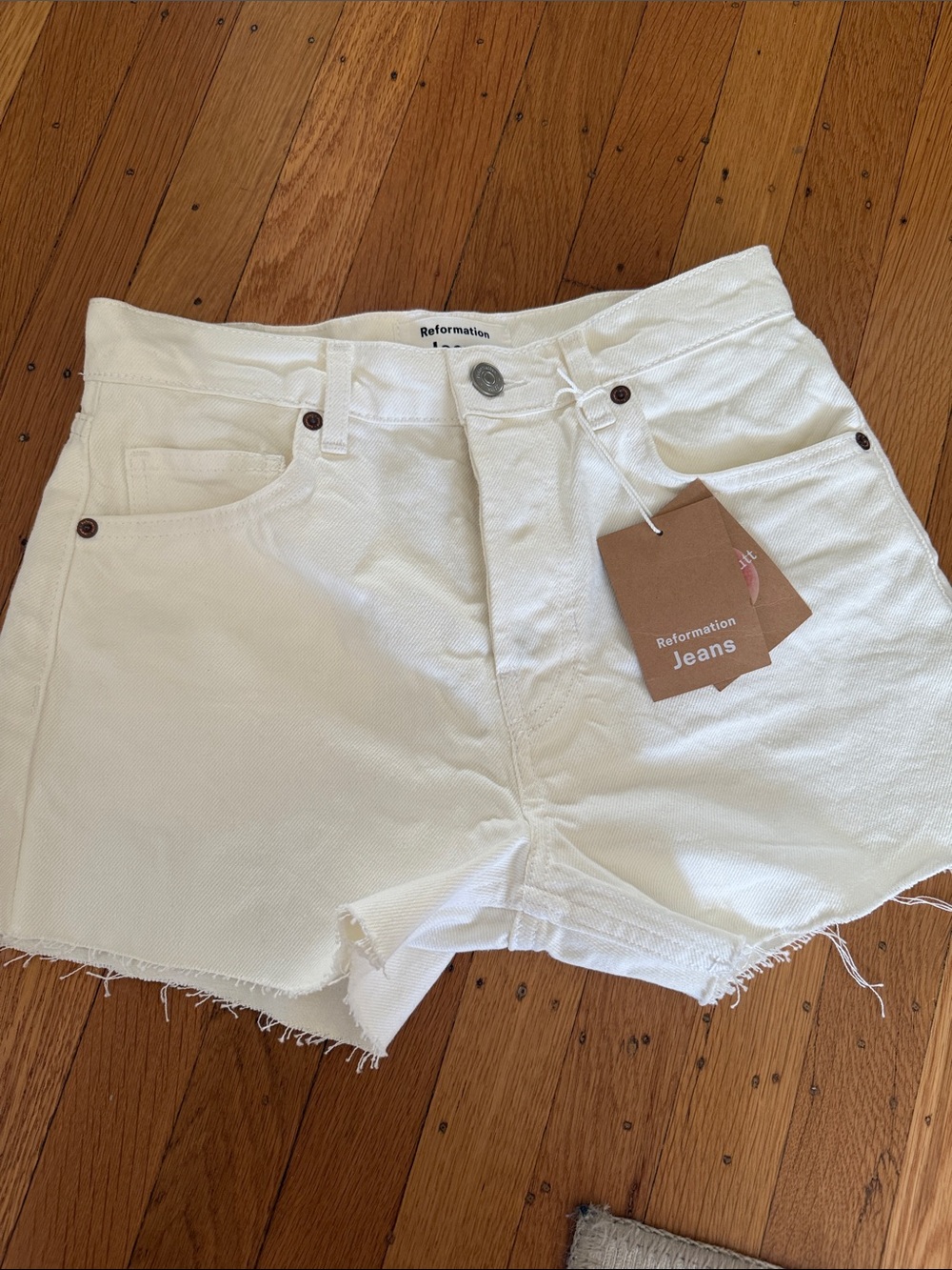 Reformation White Raw-Hem Denim Shorts